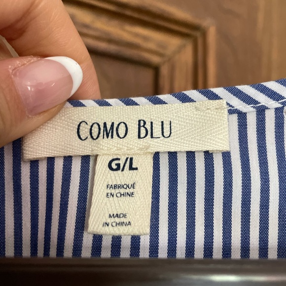 Como Blue Pullover Blouse Thin Blue|White Stripes - Picture 3 of 9